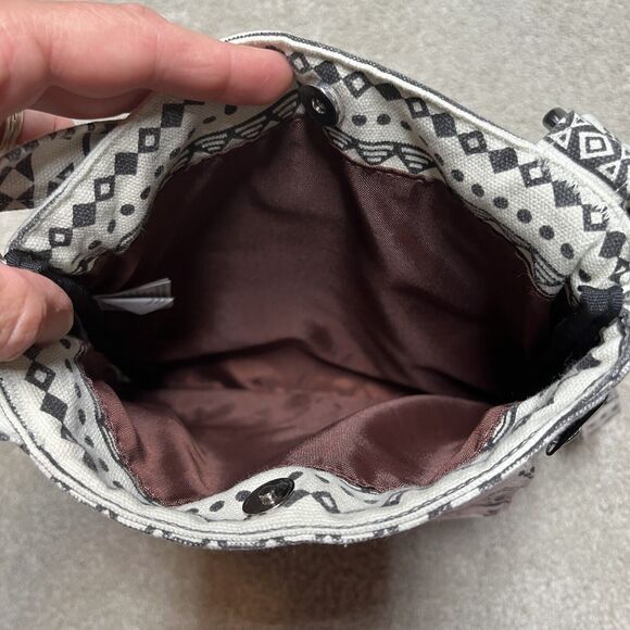 Kavu Mini Keeper Canvas Crossbody Bag Black White Geometric Aztec Small Purse - Picture 10 of 16